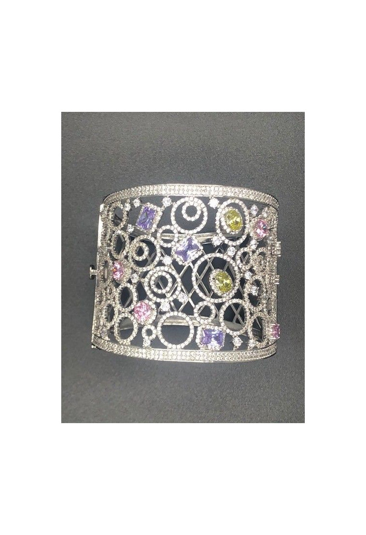 Pulsera ancha rígida cristal colores rodio