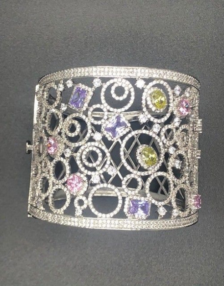 Pulsera ancha rígida cristal colores rodio
