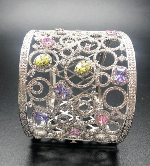 Pulsera ancha rígida cristal colores rodio