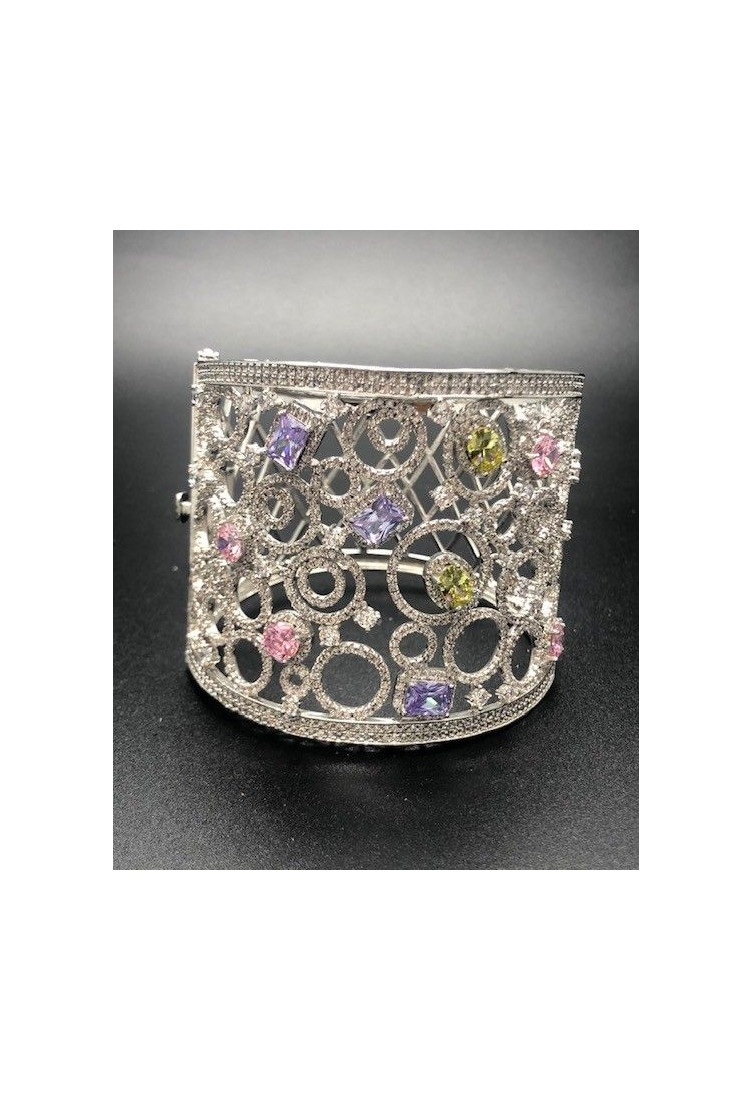 Pulsera ancha rígida cristal colores rodio
