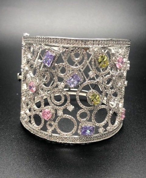 Pulsera ancha rígida cristal colores rodio