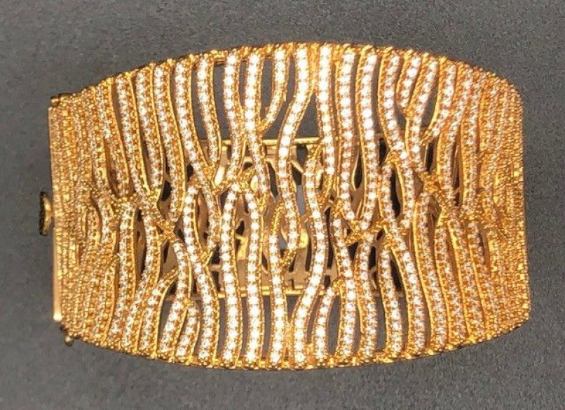Pulsera ancha rígida color cobrizo con circonitas