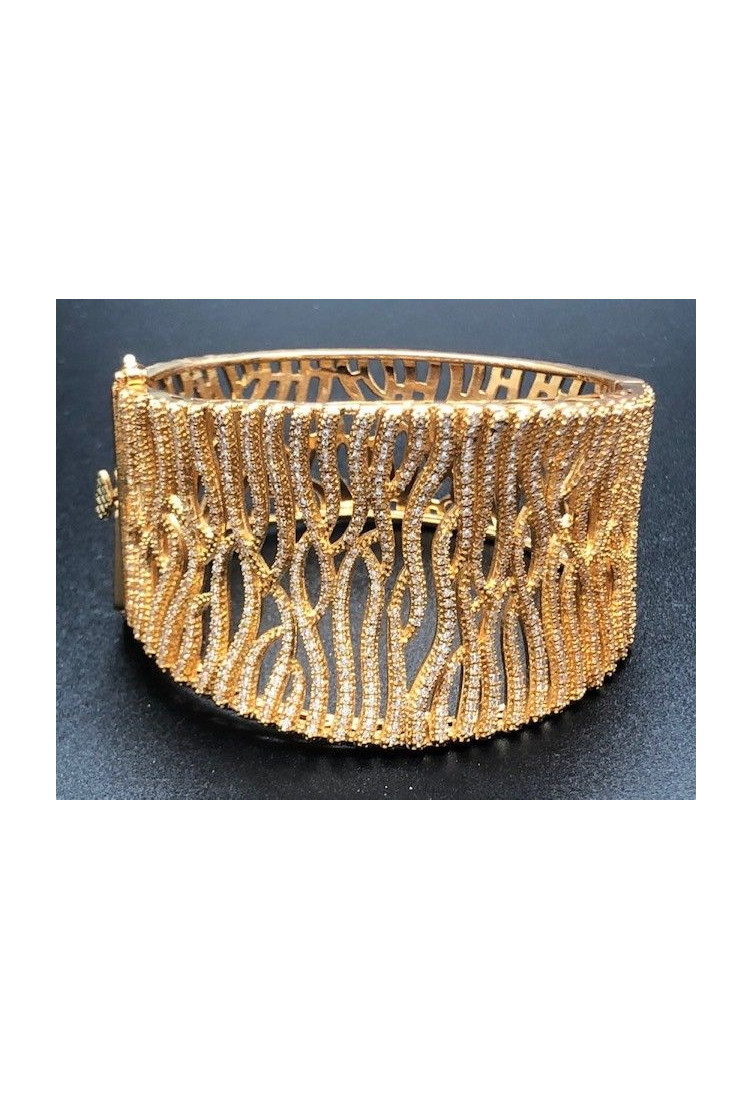 Pulsera ancha rígida color cobrizo con circonitas
