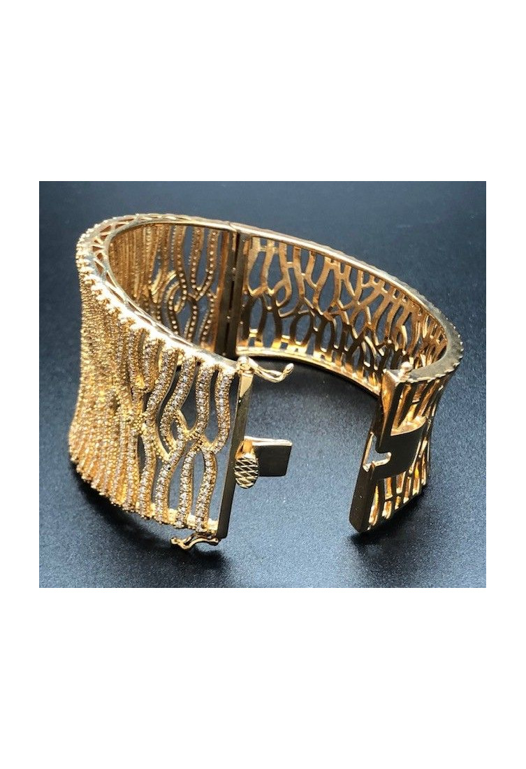 Pulsera ancha rígida color cobrizo con circonitas