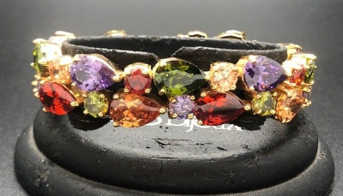 Pulsera semirígida dorada cristal de colores