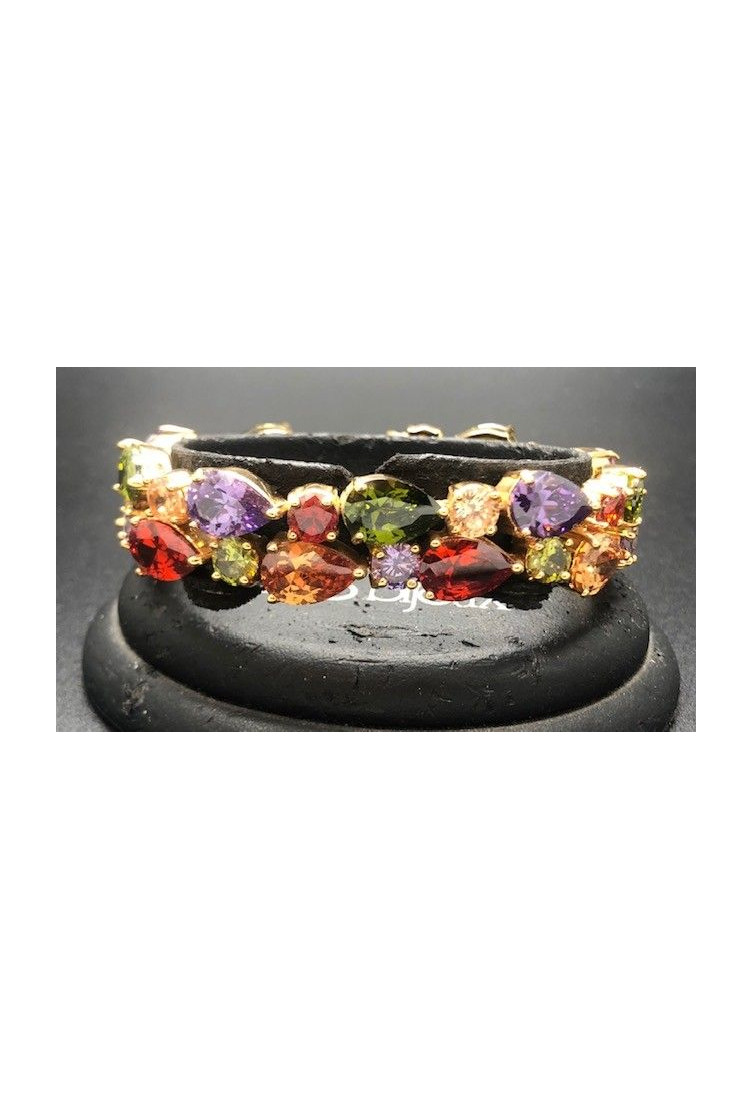 Pulsera semirígida dorada cristal de colores