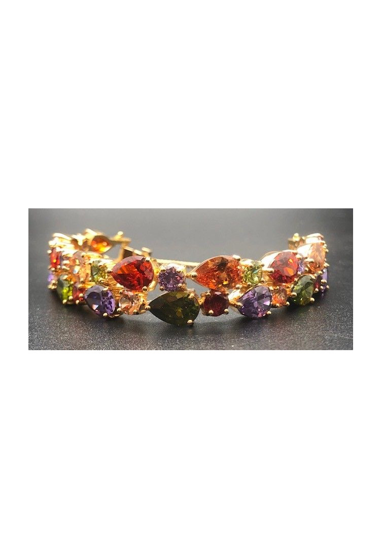 Pulsera semirígida dorada cristal de colores