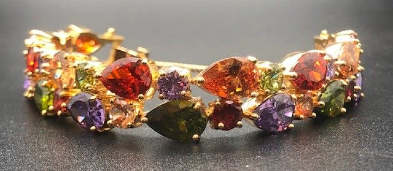 Pulsera semirígida dorada cristal de colores