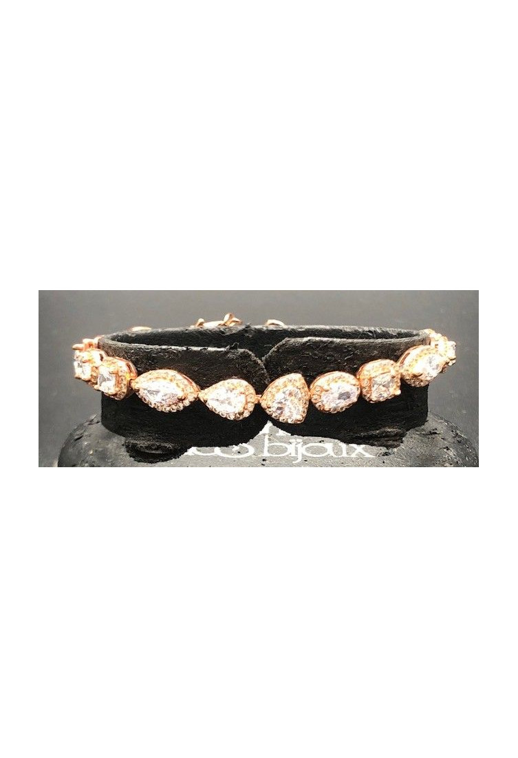 Pulsera cristal y circonitas oro rosa